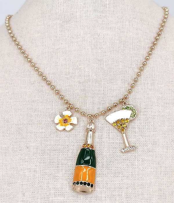 Winery theme wine bottle and glass necklace