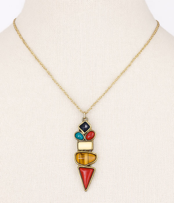 Mix stone ethnic pendant necklace