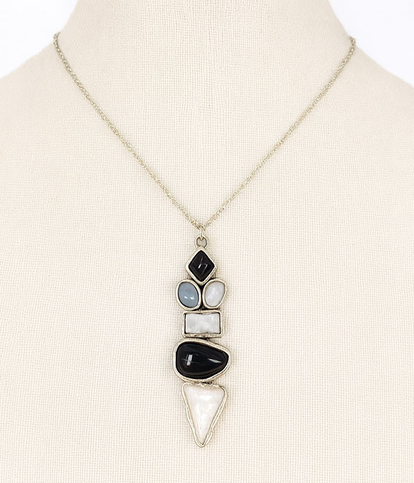 Mix stone ethnic pendant necklace