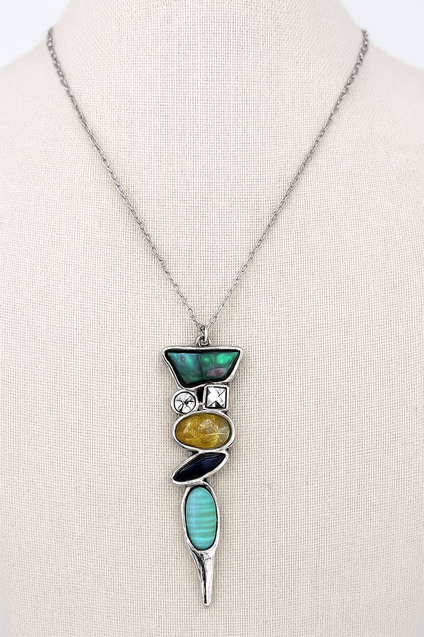 Mix stone ethnic pendant necklace