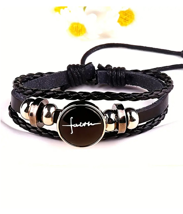 Religious inspiration leatherette pull tie bracelet - faith
