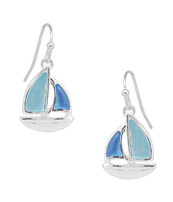 Nautical theme epoxy boat earring