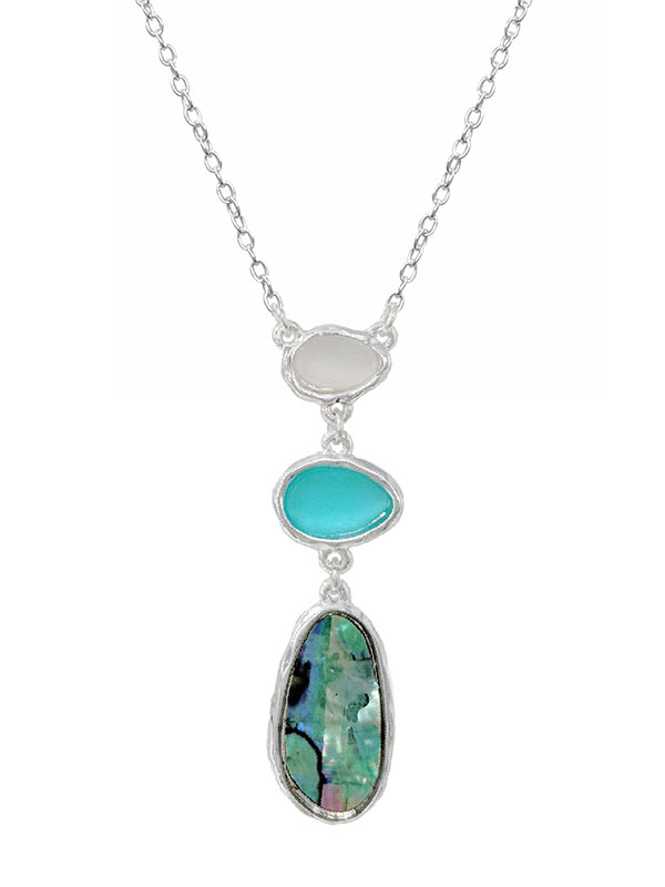 Sealife theme abalone and seaglass pendant necklace
