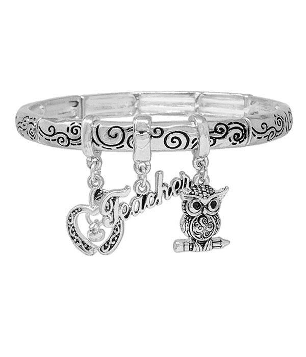 Teacher theme charm stretch bracelet