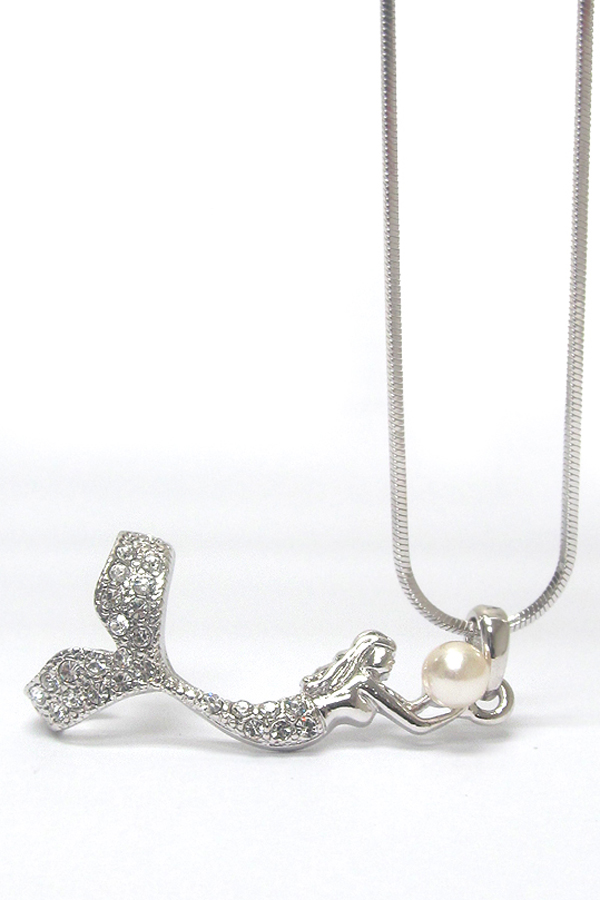 Made in korea whitegold plating and crystal deco mermaid pendant necklace