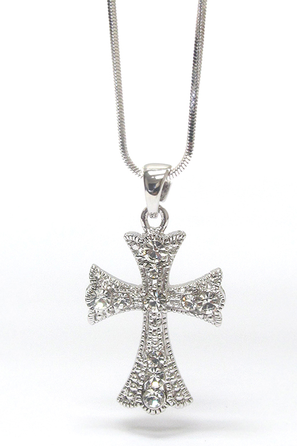 Made in korea whitegold plating crystal  cross pendant necklace
