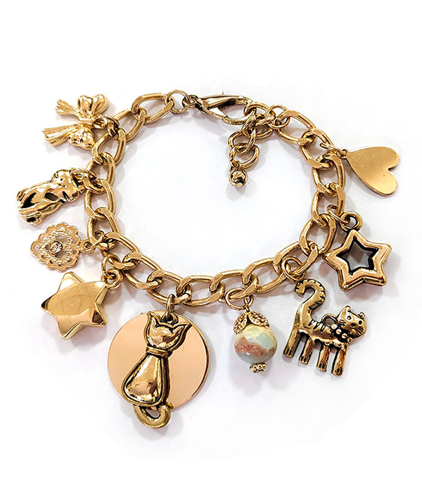 Multi vintage charm chain bracelet - cat star