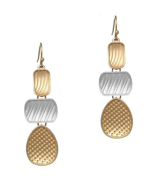 Textured plate link drop earring