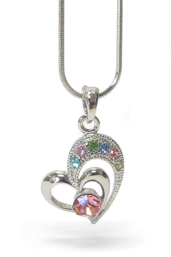 Made in korea whitegold plating crystal heart pendant necklace -valentine