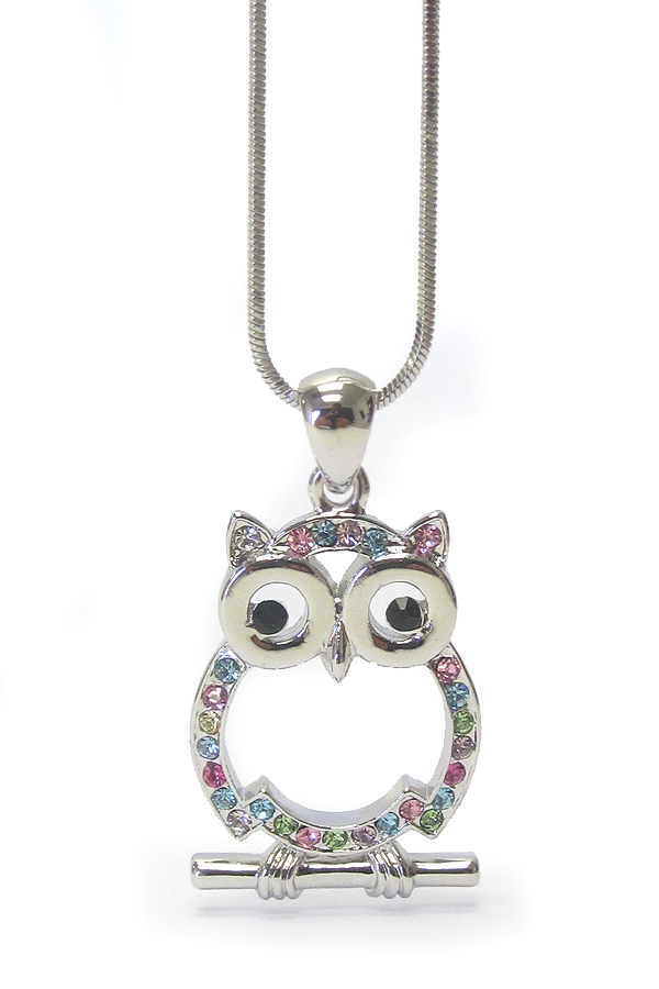 Made in korea whitegold plating crystal owl pendant necklace