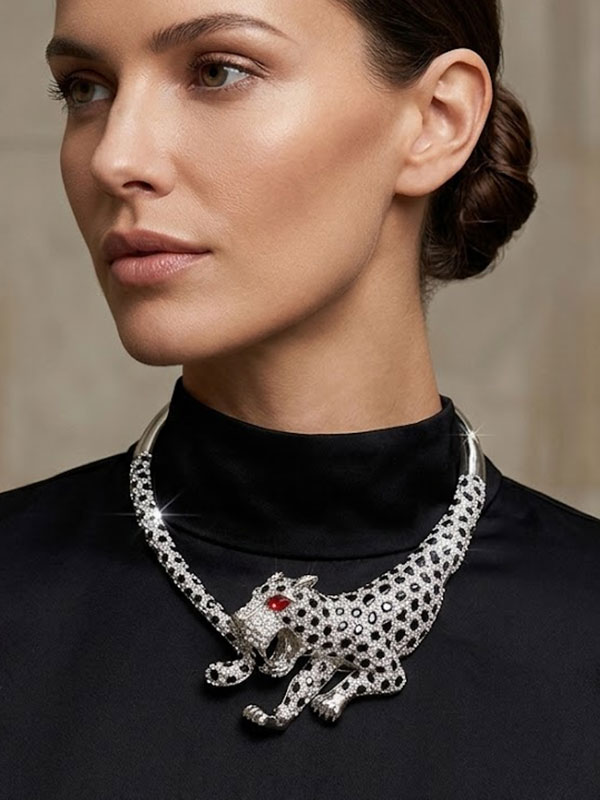 Crystal leopard magnetic choker statement necklace