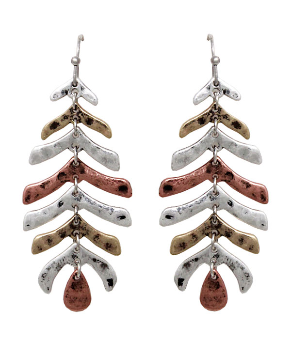 Hammered metal branch drop earring