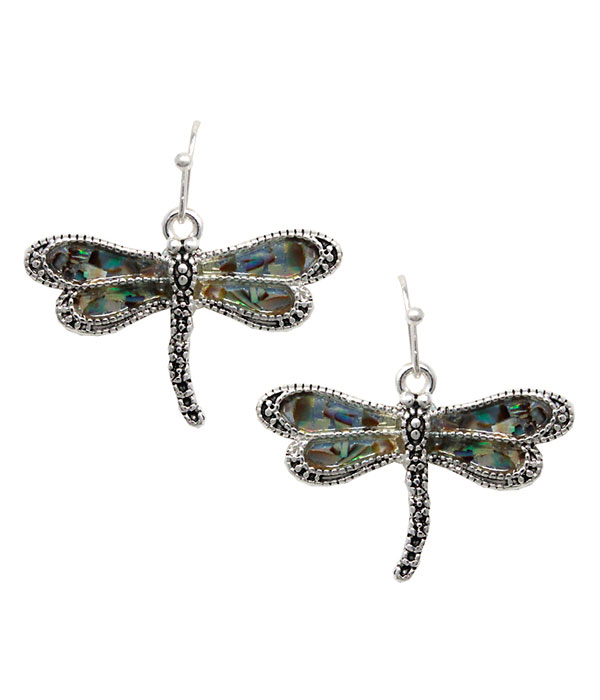 Antique silver and abalone dragonfly earring