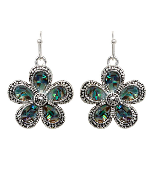 Antique silver and abalone flower earring