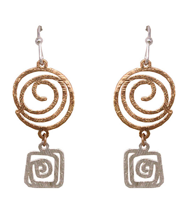 Scratch metal swirl earring