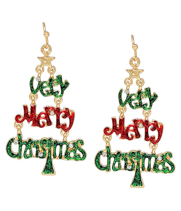 Christmas theme epoxy earring - very merry chriatmas tree