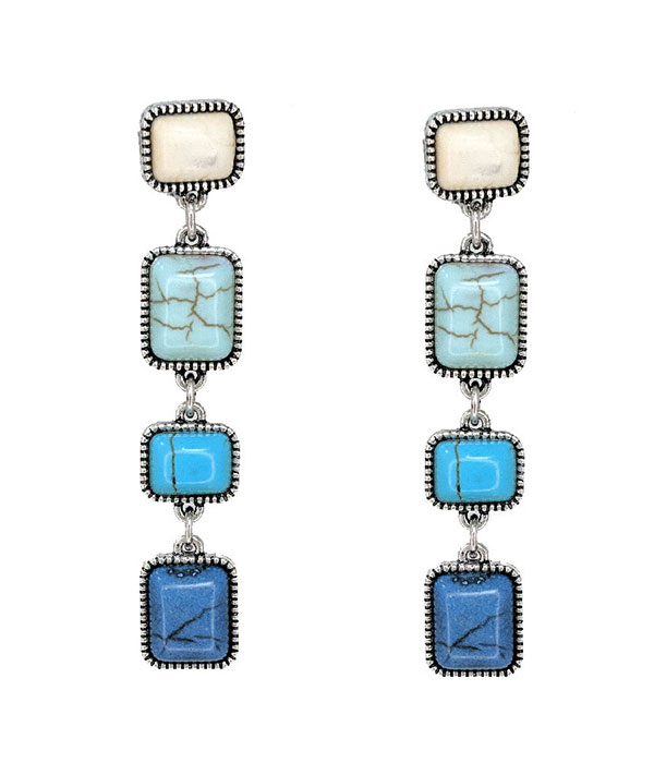 Western theme semi precious stone dangle drop earring