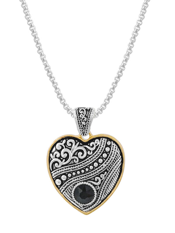 Metal filigree heart pendant necklace