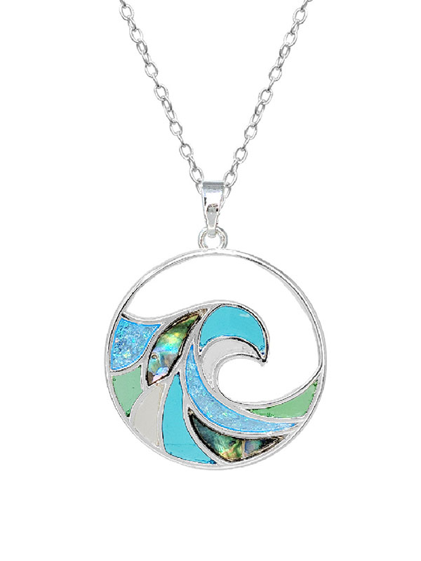 Sealife theme window epoxy abalone necklace - wave