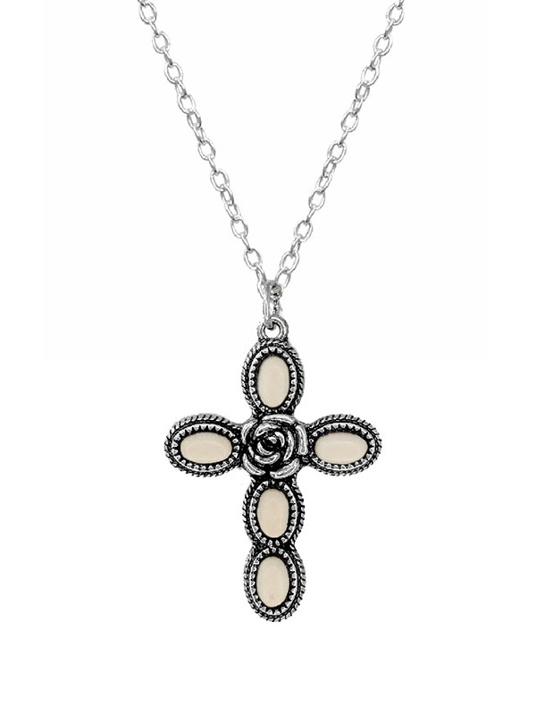 Western theme rose cross necklace