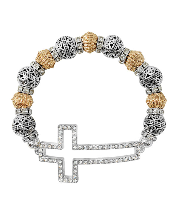 Multi filigree ball and cross stretch bracelet