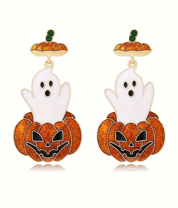 Halloween theme ghost and pumpkin earring
