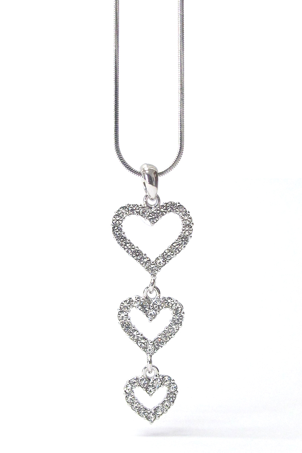 Made in korea whitegold plating crystal triple heart cascade drop pendant necklace -valentine