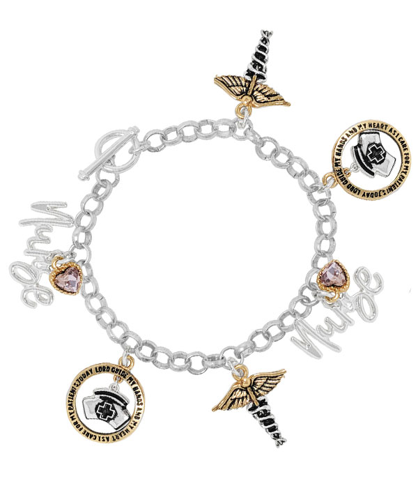 Medical theme multi charm toggle bracelet - nurse