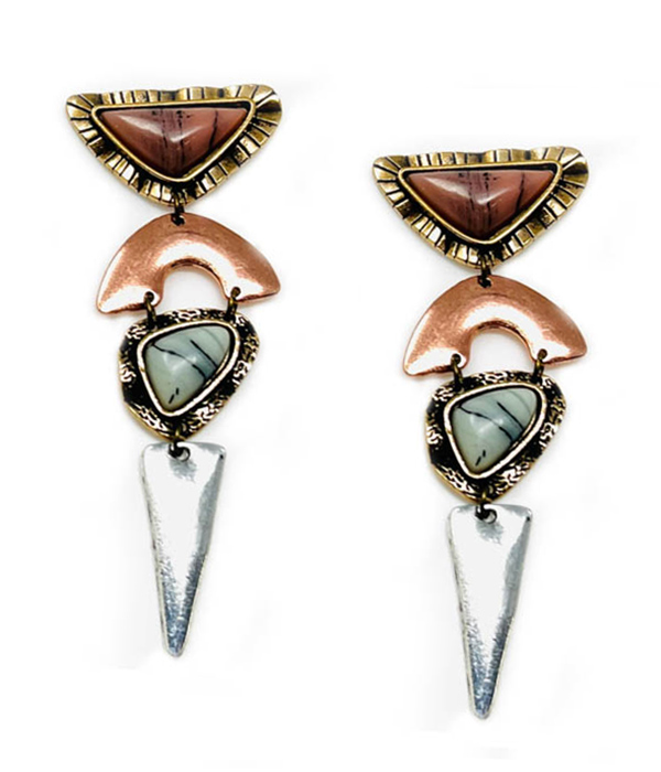 VINTAGE STONE AND METAL MIX ETHNIC EARRING