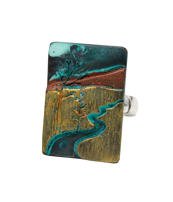 Mountain and tree landscape stretch ring