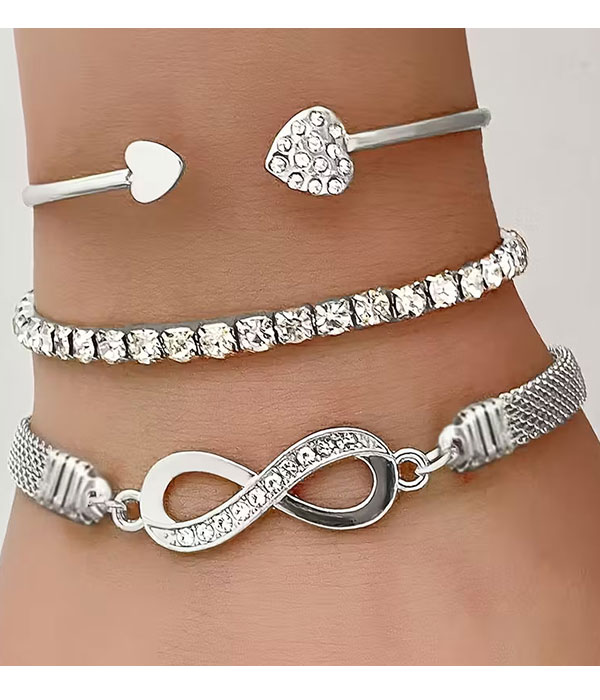 Rhinestone and infinity 3 bracelet set