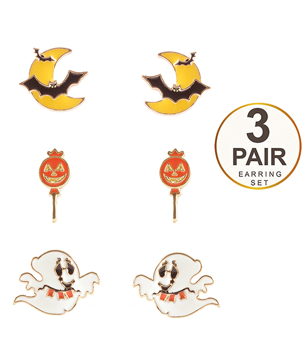 Halloween theme 3 pair earring set -