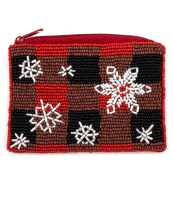 Christmas theme multi seedbead handmade wallet - snowflake