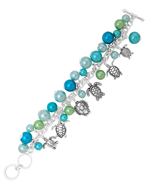 SEALIFE THEME MULTI PEARL TOGGLE BRACELET - TURTLE