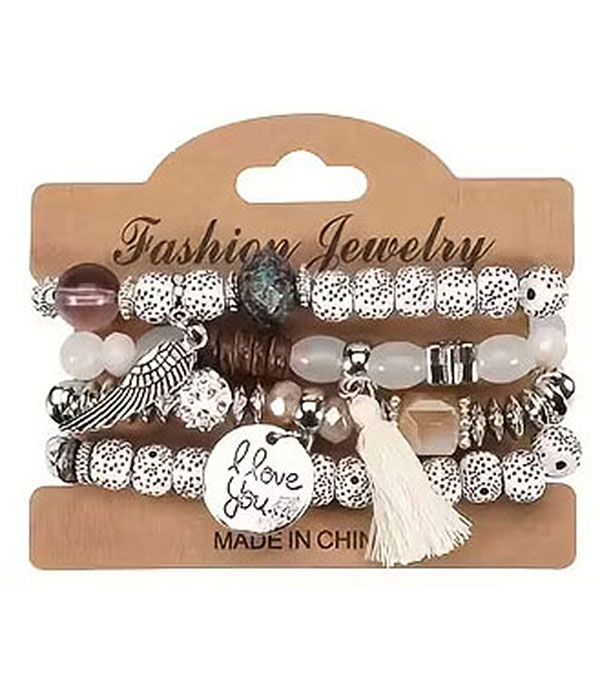 Boho style retro multi bead stackable stretch bracelet set