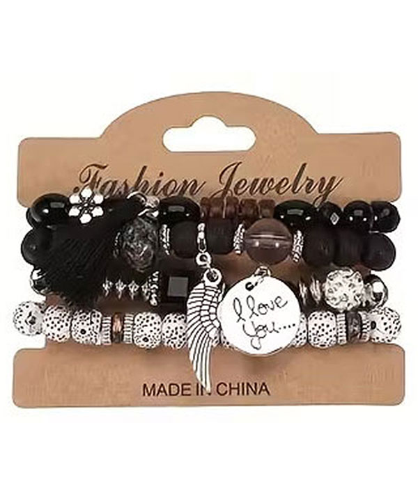 Boho style retro multi bead stackable stretch bracelet set