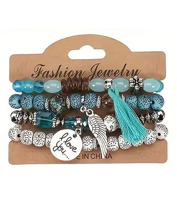 Boho style retro multi bead stackable stretch bracelet set