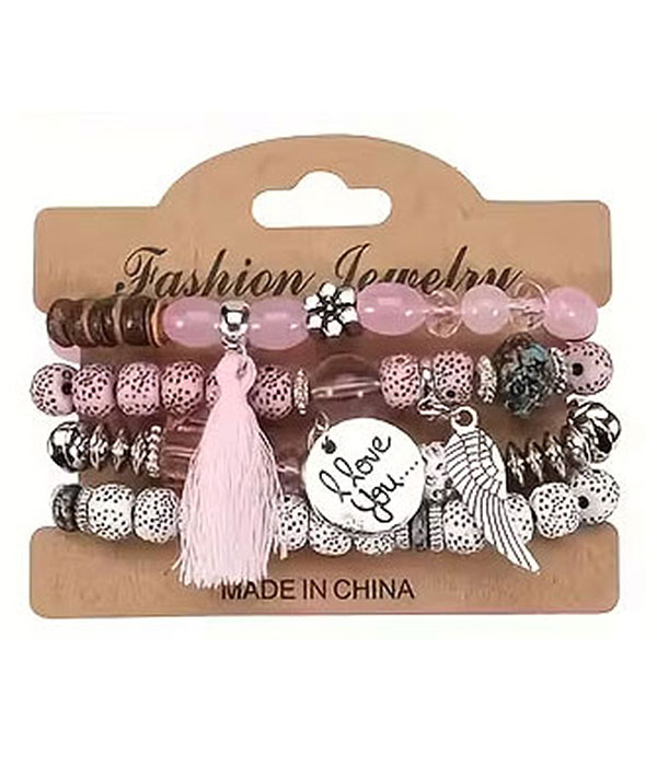 Boho style retro multi bead stackable stretch bracelet set