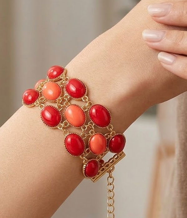 Puffy acrylic oval stone statement chain link bracelet