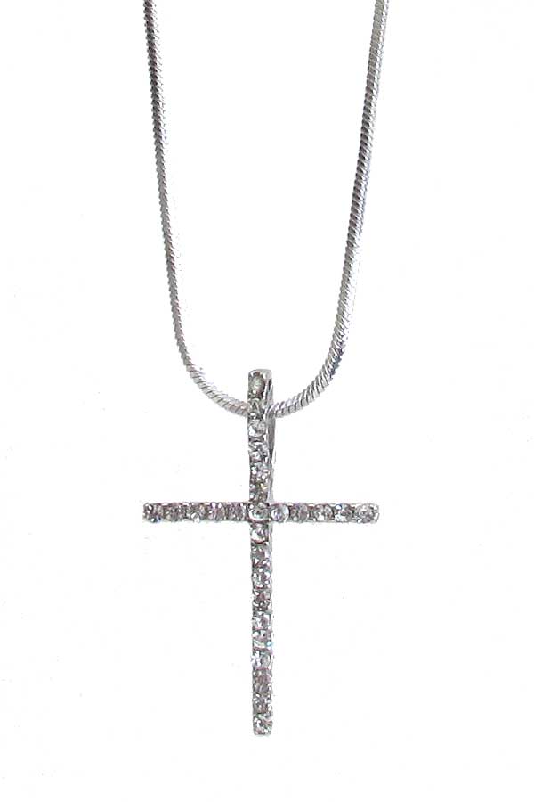 Made in korea whitegold plating crystal skinny cross pendant necklace