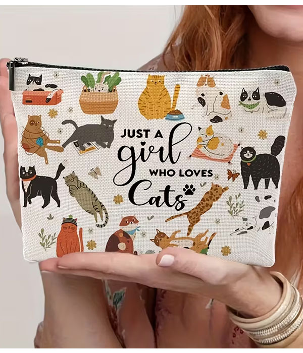 Cat print cosmetic makeup bag