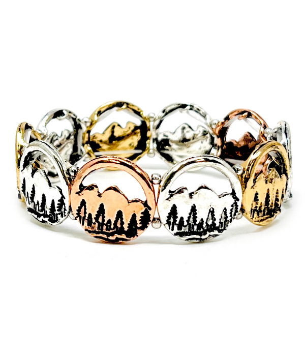 Mountain and tree landscape stretch bracelet