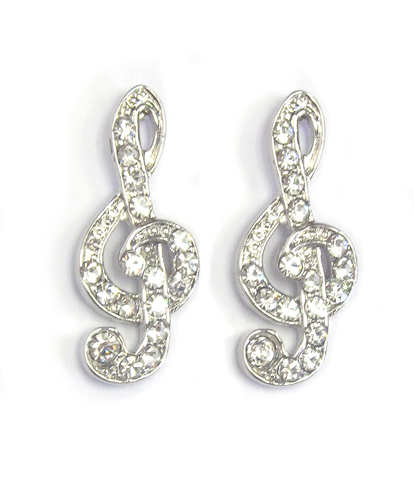 Made in korea whitegold plating crystal music note earring