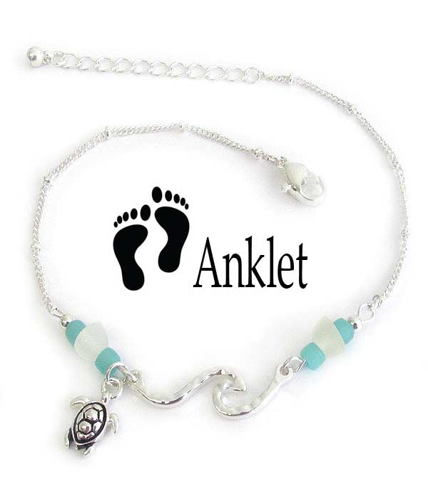 Sealife theme seaglass anklet - turtle sea glass