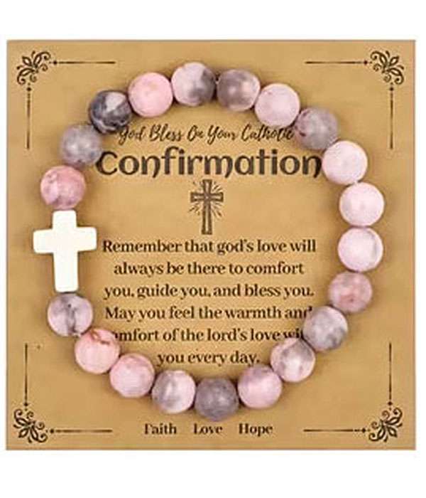 Religious inspiration cross stretch bracelet - rose quartz
