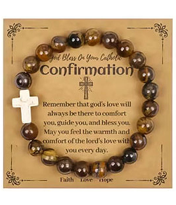 Religious inspiration cross stretch bracelet - tiger eye
