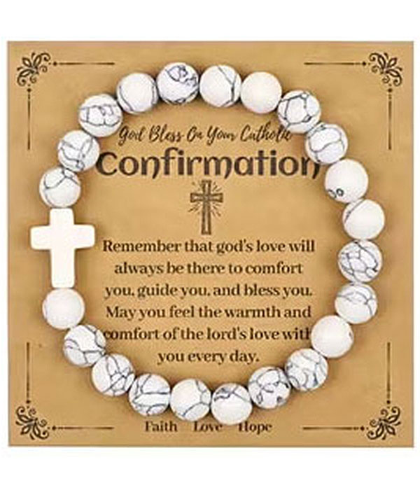 Religious inspiration cross stretch bracelet - howlite