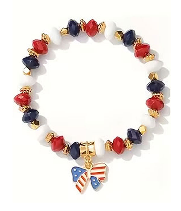 Patriotic american flag theme stretch bracelet - bow