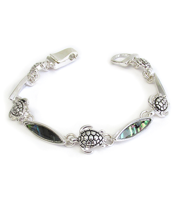 Sealife theme multi charm abalone magnetic bracelet - turtle