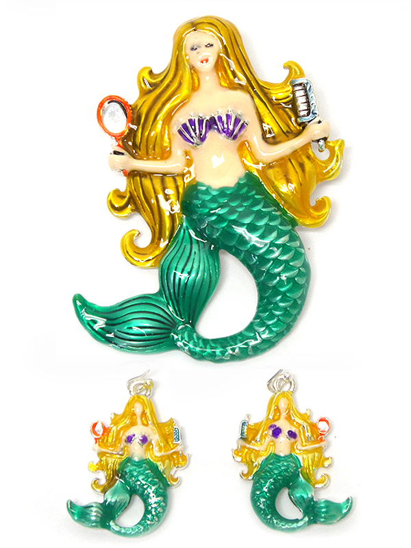 Epoxy mermaid pendant and earring set